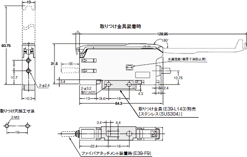 シンプルファイバセンサ　E3X-SD　寸法図