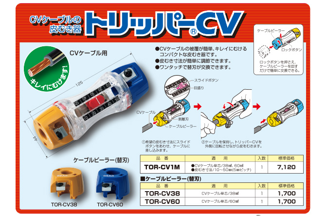 TOR-CV1M トリッパー(R)CV CVケーブル皮むき器[仕様]｜もの造り 